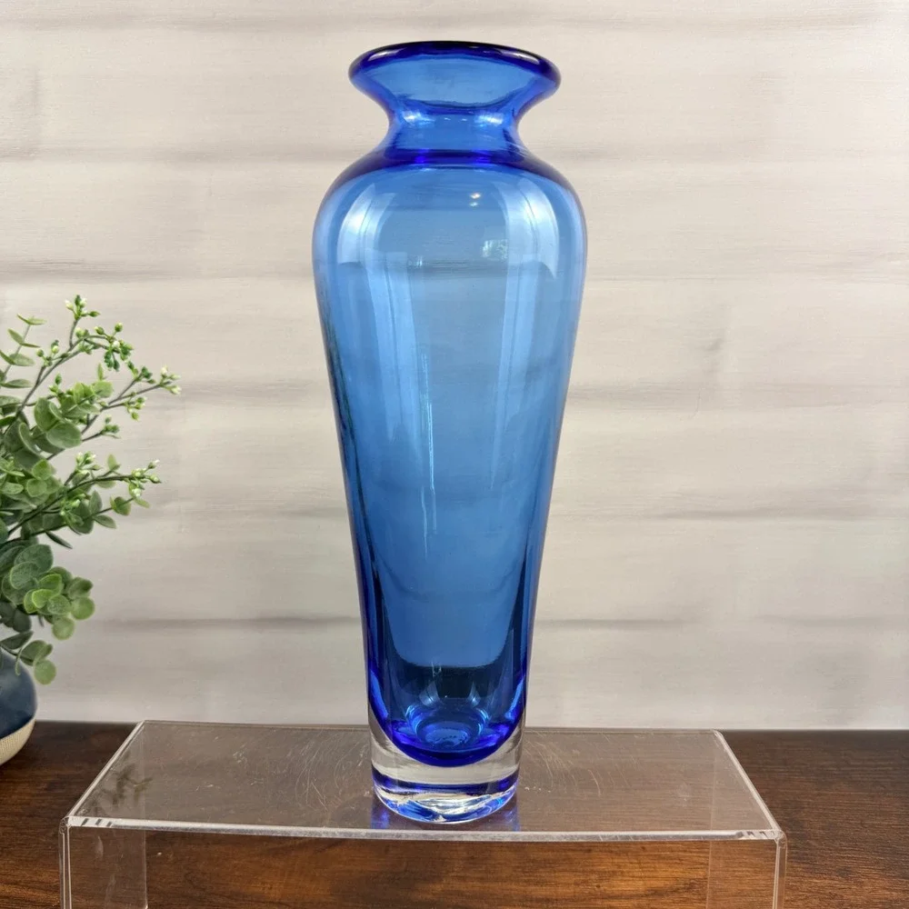 Blenko 8310S Azure Blue Art Glass Vase Don Shepherd 1983 Hand Blown 10